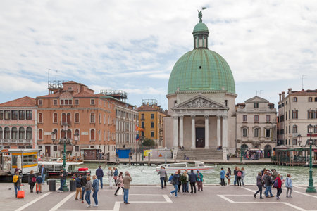 Venice, Italy - April 06 2019: San Simeone Piccolo (also called San Simeone e Giuda) is a church in the sestiere of Santa Croce in Venice facing the railroad terminal across the Grand Canal.のeditorial素材