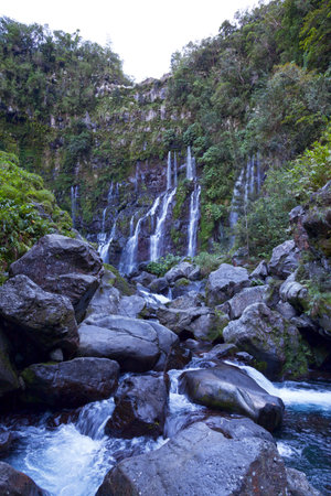 The Grand Galet Falls (also called Langevin Falls after the name of its river) is situated in the commune of Saint-Joseph on the island of RÃ©union.の写真素材