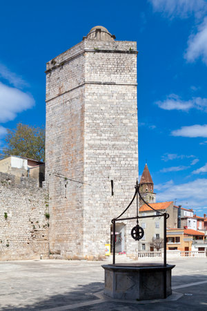 Zadar, Croatia - April 15 2019: The "Kapetanova kula" (Captain's tower) is located in Five Wells Square in the old town.のeditorial素材