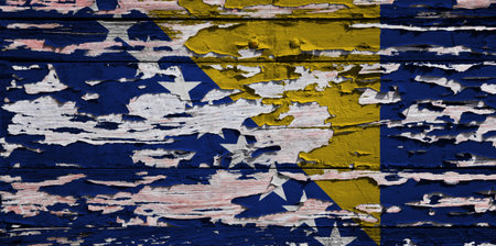 Flag of Bosnia and Herzegovina painted on a grunge wooden board.の写真素材
