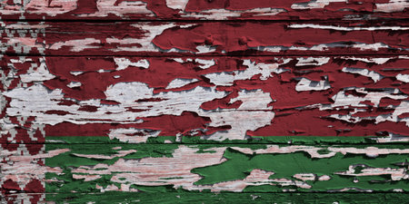 Flag of Belarus painted on a grunge wooden board.の写真素材