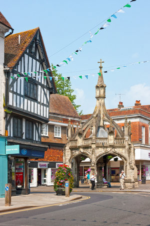 Salisbury, England - June 10, 2007: The Poultry Cross is a market cross marking the site of former markets. Constructed in the 14th century and modified in the 18th century it stands at the junction of Silver Street and Minster Street.のeditorial素材