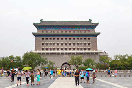 Beijing, China - August 07 2018: The Zhengyang Gate is an old arrow tower between Tiananmen Square and Qianmen Street in Beijing.のeditorial素材