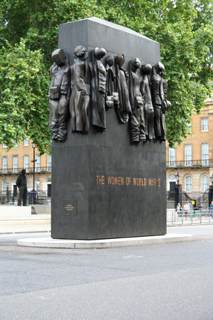 London, England - August 19 2006: The Monument to the Women of World War II is a British national war memorial situated on Whitehall in London, to the north of the Cenotaph. It was sculpted by John W. Mills.のeditorial素材
