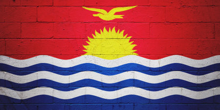 Flag of Kiribati painted on a cinder block wall.の写真素材