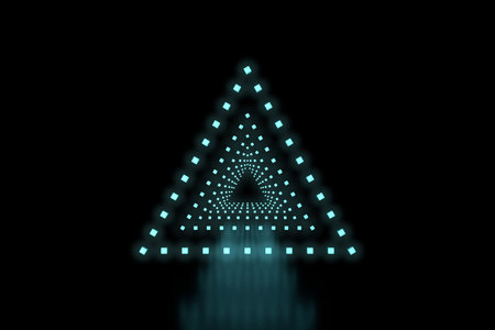 Close-up on a row of triangle shaped blue LED lights.