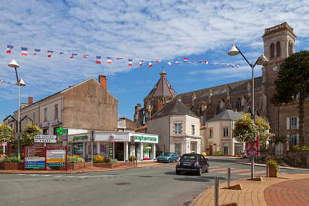 Aizenay, France - July 27 2017: The church of Saint-Benoit is a Catholic church located in Aizenay, a small town in the dÃ©partment of VendÃ©e, in the region Pays de la Loire in France.のeditorial素材