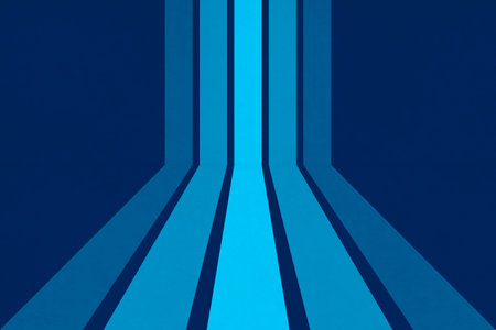 Blue gradient perspective strips on a dark blue background wallpaperの写真素材