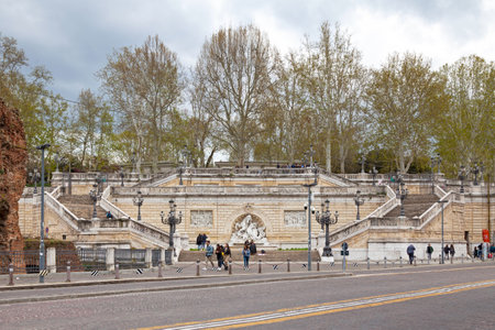 Bologna, Italy - April 03 2019: The Scalinata Del Pincio is a 19th-century access stairway leading to a hillside park (the Montagnola Park) with scenic city views.のeditorial素材