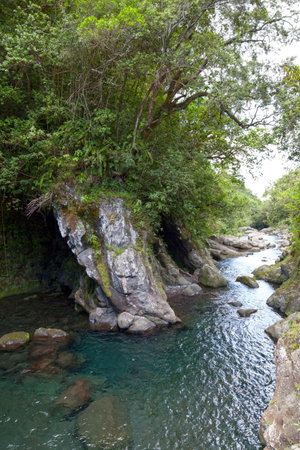 End of the Bassin Lucie (Lucie Basin) hundred meters down the RiviÃ¨re Langevin (Langevin river) from the Bassin Hirondelles (Swallow Basin) in Reunion Island.の写真素材
