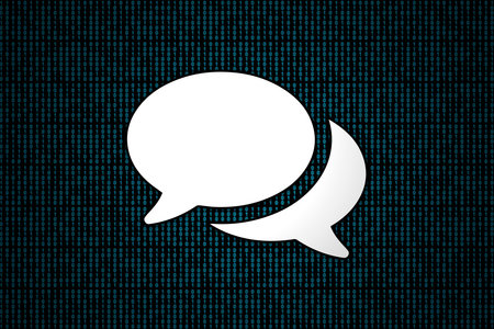 Online chat on a binary code background.