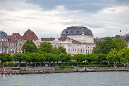 Zurich, Switzerland - June 12 2018 : The ZÃ¼rich Opera House (German: Opernhaus ZÃ¼rich) is an opera house in the Swiss city of ZÃ¼rich.のeditorial素材