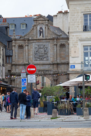 Vannes, France - July 26 2017: The Porte Saint Vincent in the old town opposite the marina.のeditorial素材