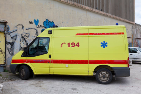 Zadar, Croatia - April 14 2019: Ambulance parked at the marina.のeditorial素材