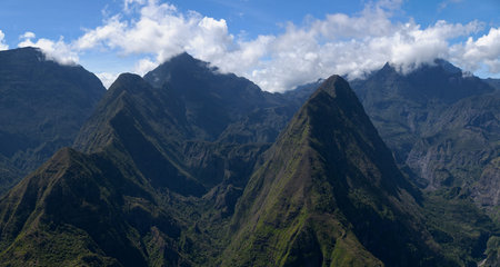 Aerial view of the Mafate cirque from Cap Noir.