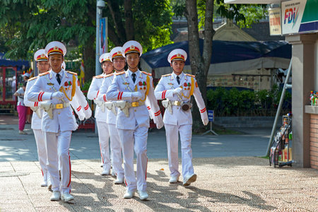 Hanoi, Vietnam - August 19 2018: Honor guards parading near Ho Cho Minh Mausoleum.のeditorial素材
