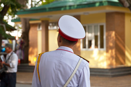 Hanoi, Vietnam - August 19 2018: Honor guard near Ho Cho Minh Mausoleum.のeditorial素材