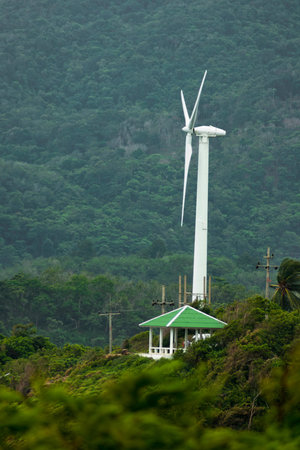 Wind turbine on a hill of Phuket Island in Thailand.