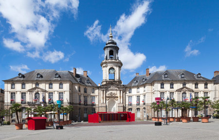 Rennes, France - July 30 2017: The city hall of Rennes (French: HÃ´tel de ville de Rennes) was built from 1734 to 1743 by Jacques V Gabriel following the great fire of Rennes in 1720 while Toussaint-FranÃ§ois Rallier du Baty was mayor.のeditorial素材