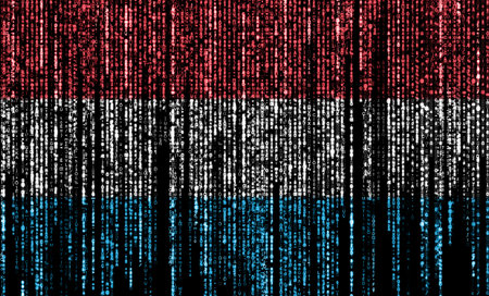 Flag of Luxembourg on a computer binary codes falling from the top and fading away.