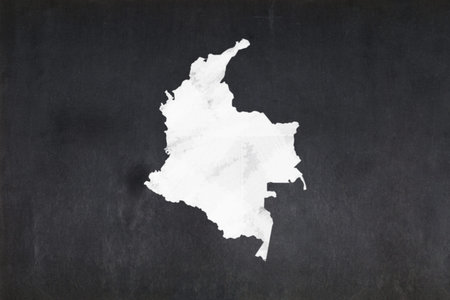 Blackboard with a the map of Colombia drawn in the middle.の写真素材