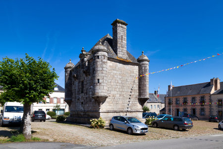 Guerlesquin, France - September 06 2021: The Seigneuriale prison known as the Presidial is a former fortified praetorium built in 1640.のeditorial素材
