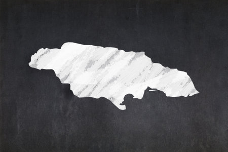 Blackboard with a the map of Jamaica drawn in the middle.の写真素材