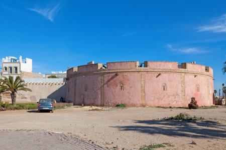 Essaouira, Morocco - January 29 2019: Borj Bab Marrakech is the most important defensive building on the land side. It is in the form of a large circular tower 35 m in diameter and occupies an area of approximately 980 mÂ², designed to house a dozen cannoのeditorial素材