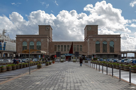 Naples, Italy - March 19 2018: The cruise terminal of Naples has ten mooring places, seven mobile walkways, 12 computerised check-in desks and an annual traffic capacity of around 1.5 million passengers.のeditorial素材