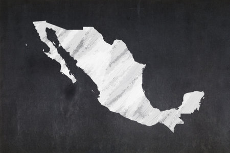 Blackboard with a the map of Mexico drawn in the middle.の写真素材
