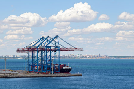 Odessa, Ukraine - June 28 2018: Odessa's port is Ukraine's busiest. The harbour remains accessible all year round and serves as a vital import/export channel for the Ukrainian economy.のeditorial素材