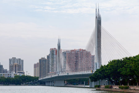 Guangzhou, China - August 15 2018: The Haiyin Bridge is a bridge crossing the Pearl River.のeditorial素材