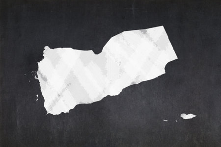 Blackboard with a the map of Yemen drawn in the middle.の写真素材