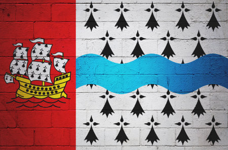 Flag of Bro Naoned (Pays Nantais) painted on a cinder block wall.の写真素材