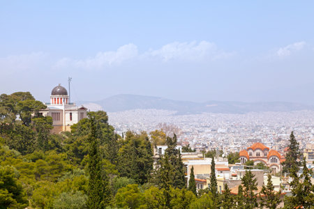 The Church of St Marina Thissio (Greek: ÎÎµÏÏÏ ÎÎ±ÏÏ ÎÎ³Î¯Î±Ï ÎÎ±ÏÎ¯Î½Î·Ï ÎÎ·ÏÎµÎ¯Î¿Ï) near the National Observatory of Athens.の写真素材