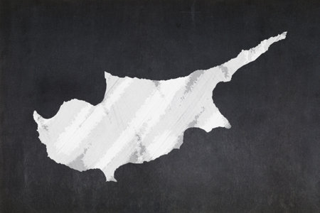 Blackboard with a the map of Cyprus drawn in the middle.の写真素材