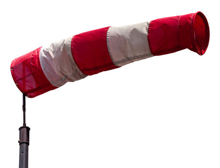 Close-up on a cut out red and white wind sock