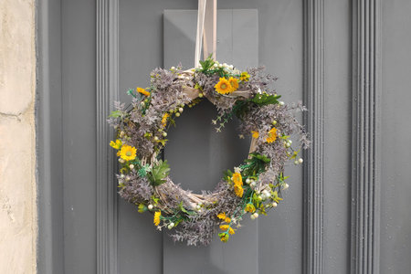 Easter wreath decoration on the door of a house in Larnaca, Cyprus to celebrate the Orthodox Easter.の写真素材