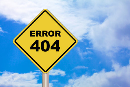 Diamond-shaped crossing sign with yellow background and black border with "Error 404" written in the middle.の写真素材