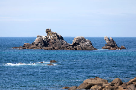 Rocks along the shore of the small town of Porspoder near the Saint-Laurent peninsula.の写真素材