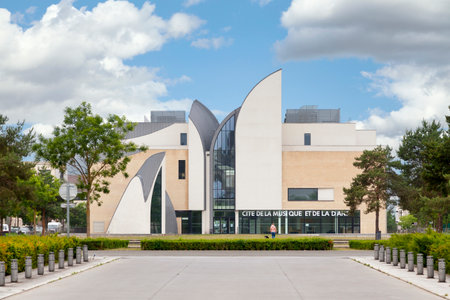 Soissons, France - June 09 2020: The City of Music and Dance in Soissons is a cultural facility inaugurated in 2015. The building, designed by architect Henri Gaudin, is designed as a center for exchanges, learning, creation and dissemination of music andのeditorial素材