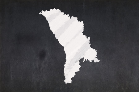 Blackboard with a the map of Moldova drawn in the middle.の写真素材