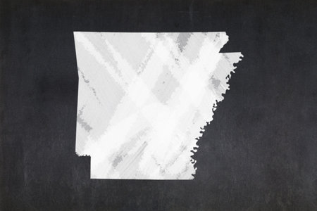 Blackboard with a the map of the State of Arkansas (USA) drawn in the middle.の写真素材