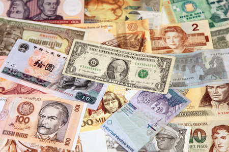 Stack of several international banknotes.の写真素材