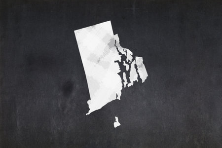Blackboard with a the map of the State of Rhode Island (USA) drawn in the middle.の写真素材
