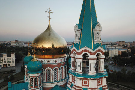 The Assumption Cathedral (Russian language: Ð£ÑÐ¿ÐµÐ½ÑÐºÐ¸Ð¹ ÑÐ¾Ð±Ð¾Ñ) in Omsk is one of the largest churches in Siberia.の写真素材