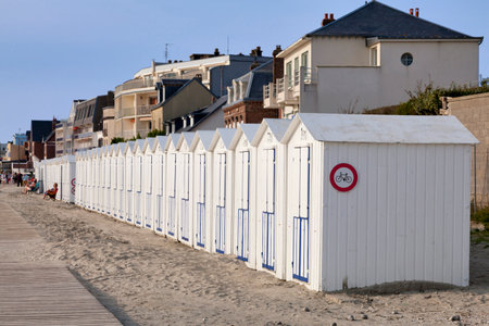 Le Crotoy, France - September 11 2020: Beach cabins along the promenade.のeditorial素材