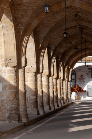 Covered arcaded gallery of the Church of Saint Lazarus, a late-9th century church in Larnaca,...