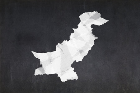 Blackboard with a the map of Pakistan drawn in the middle.の写真素材