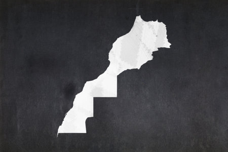 Blackboard with a the map of Morocco drawn in the middle.の写真素材